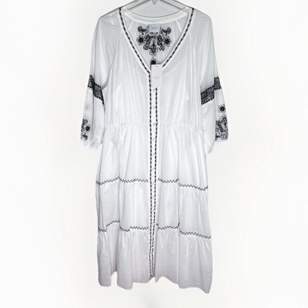 New Johnny Was  Jade Irenie Cam Tiered Midi Embroidered Dress White Sz XL - Picture 2 of 8